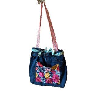 Handmade Upcycled Denim Purse Womens Large Tote Bag Recycled Jeans Patchwork